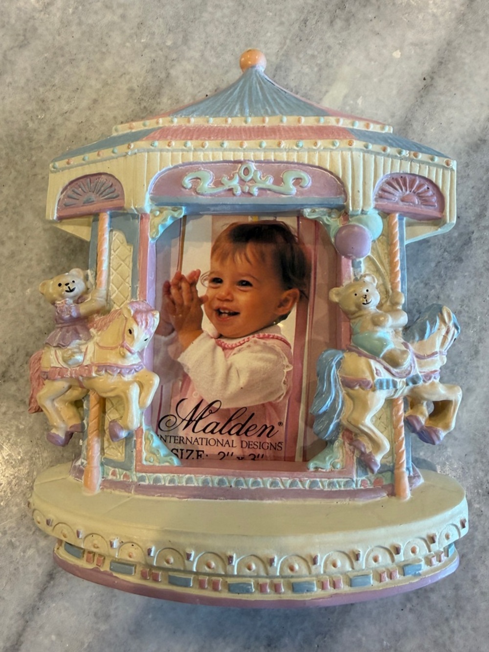 Carousel Picture Photo Frame Pastel Pink Purple Blue 2x3” Girls Baby Room Decor